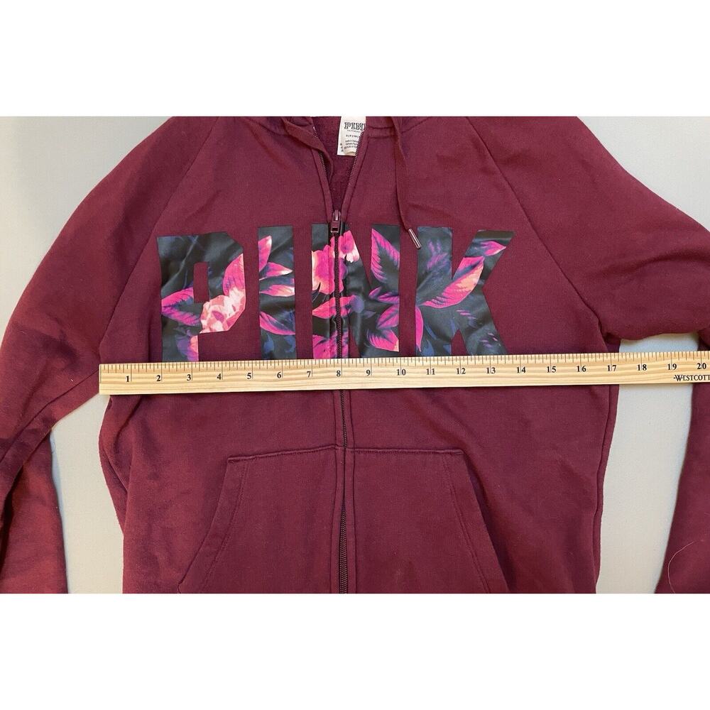 Victoria Secret Women's PINK Full Zip Hoodie Sweatshirt in Burgundy Red Size S - Picture 5 of 6